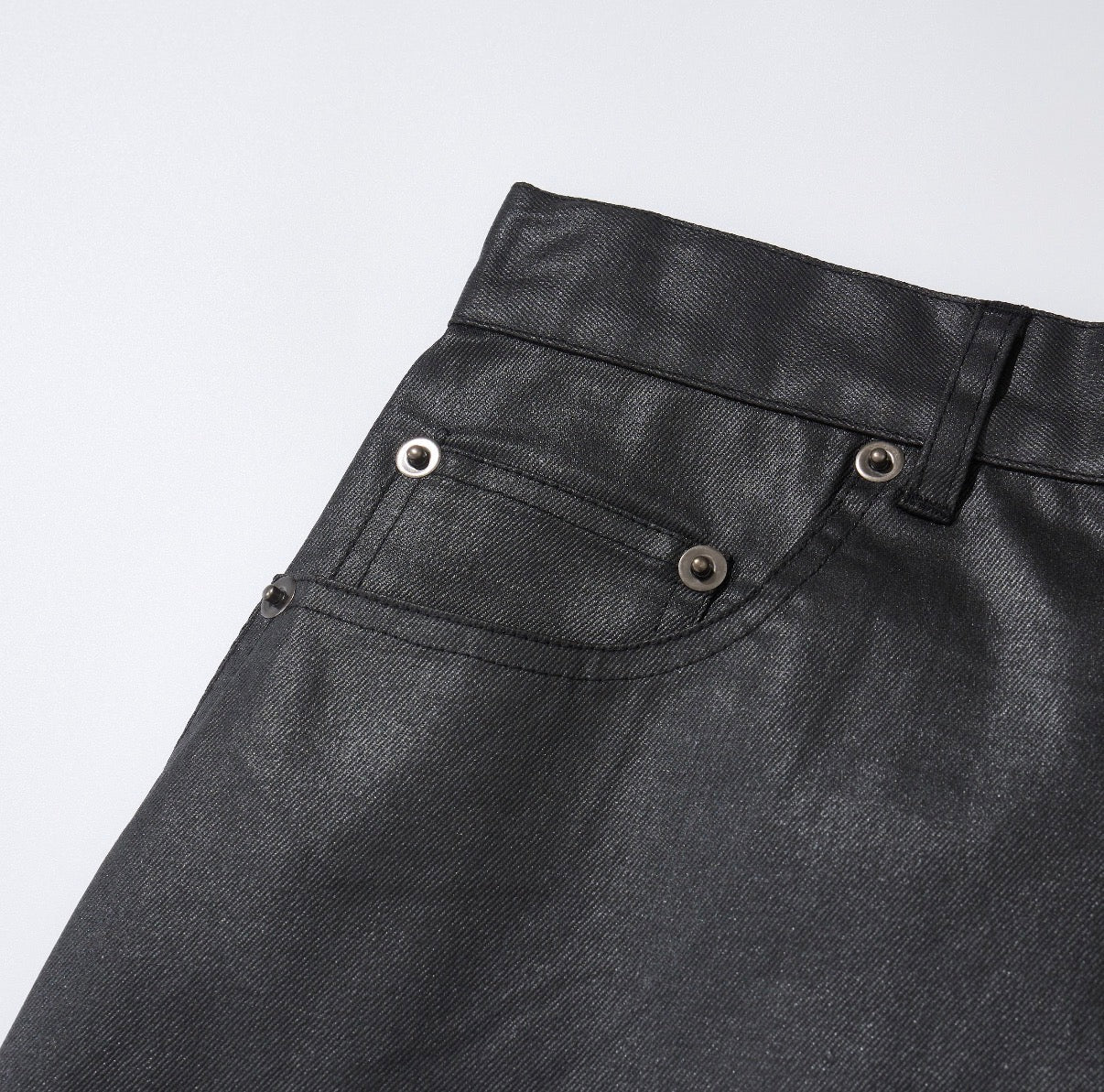 Black Wax Denim Mini Skirt