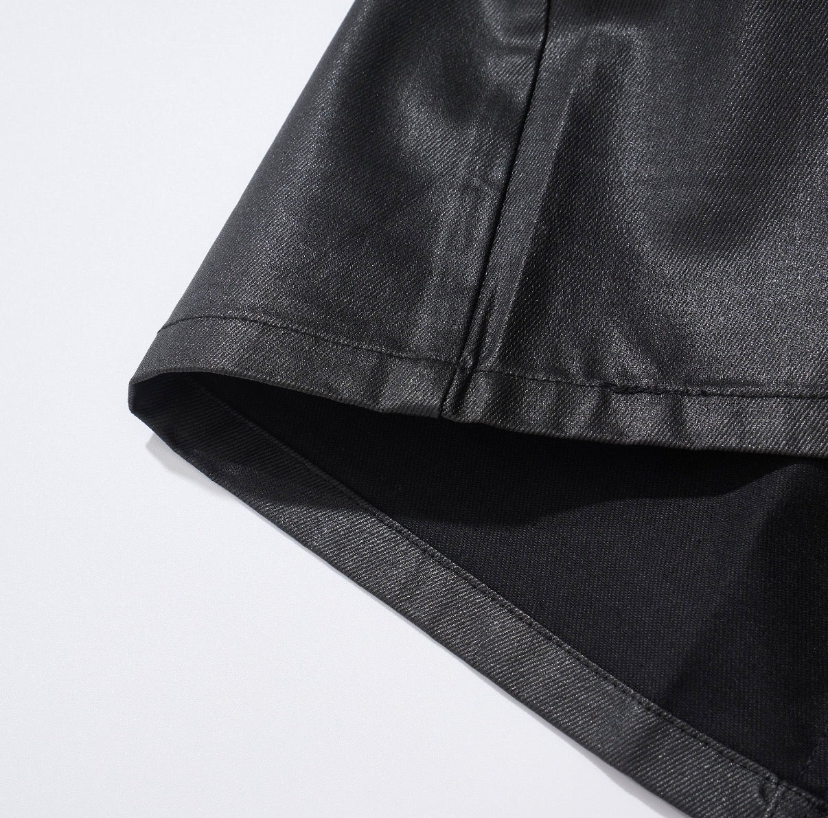 Black Wax Denim Mini Skirt